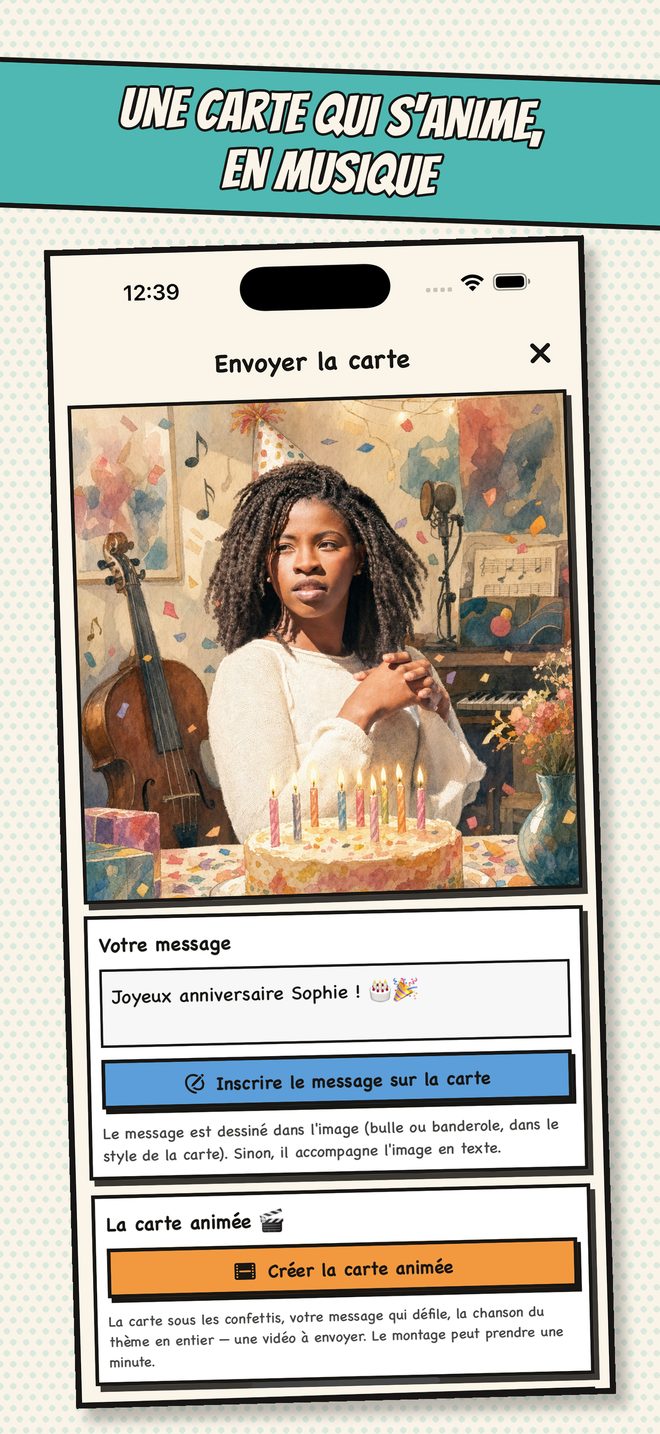 Une carte animée accompagnée de sa chanson d'anniversaire