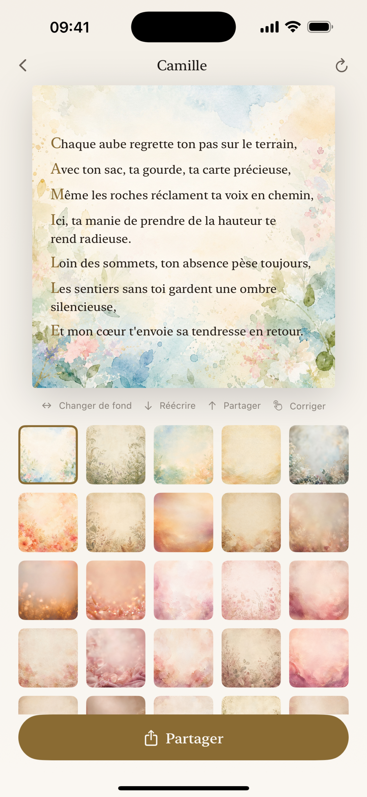 Une carte-poème sur fond aquarelle